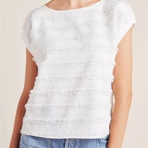 Anthropologie White Ruffled Boxy Blouse